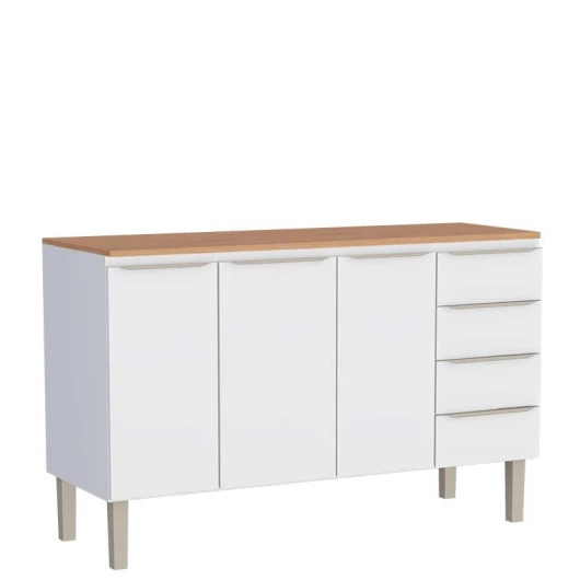 Balcão de Aço 150 Com Tampo Jequitibá 3 Portas 4 Gavetas Cozinha Flora Cozimax Branco