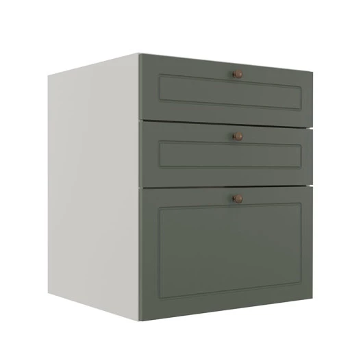 Módulo Balcao 60cm 3 Gavetas 100% MDF Cozinha Modulada Provence Robel Branco/Salvia Matte
