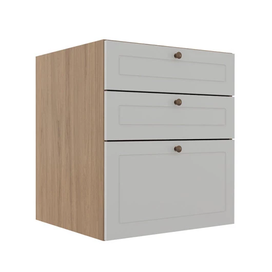Módulo Balcao 60cm 3 Gavetas 100% MDF Cozinha Modulada Provence Robel Hanover/Branco Matte