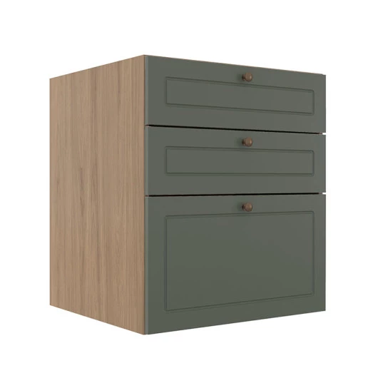 Módulo Balcao 60cm 3 Gavetas 100% MDF Cozinha Modulada Provence Robel Hanover/Salvia Matte