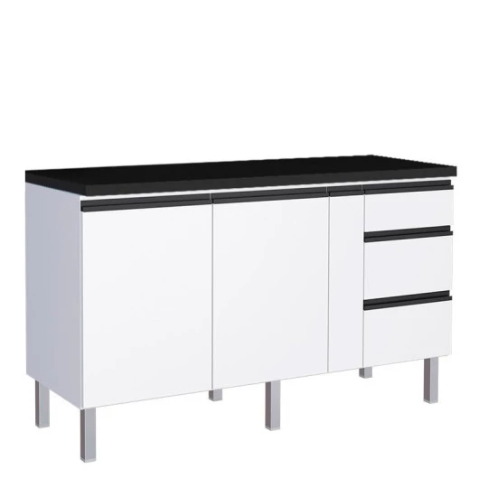 Balcão Para Cozinha de Aço 2 Portas 3 Gavetas e Porta Tempero Gaia 160cm Com Tampo Cozimax Branco 