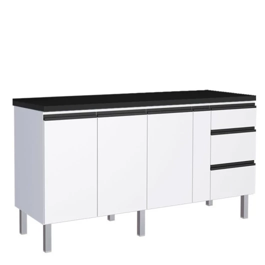 Balcão Para Cozinha de Aço 3 Portas 3 Gavetas e Porta Tempero Gaia 180cm Com Tampo Cozimax Branco 