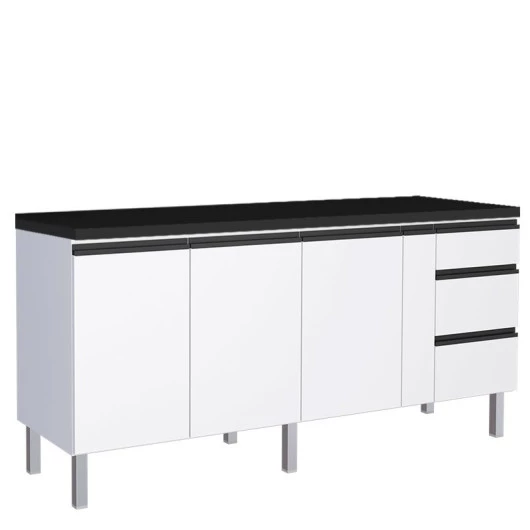 Balcão Para Cozinha de Aço 3 Portas 3 Gavetas e Porta Tempero Gaia 200cm Com Tampo Cozimax Branco 