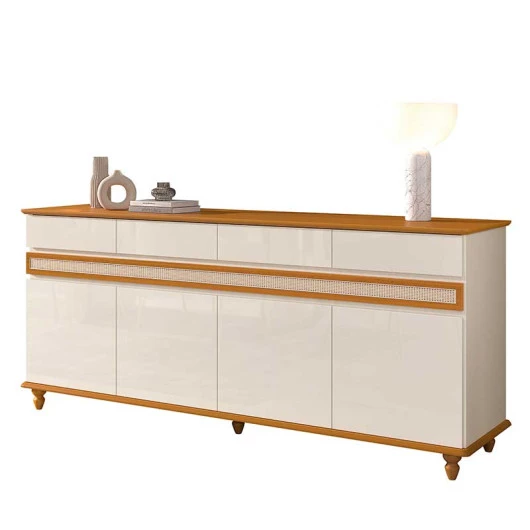Buffet Sala Jantar Grande 184cm 4 Portas 4 Gavetas Açores EDN Off White/Cedro