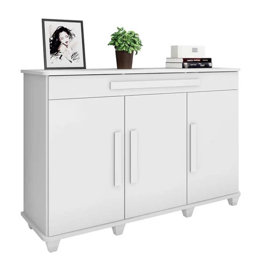 Balcão Buffet Sala Jantar 137cm 3 Portas Gaveta Rubi RV Móveis Branco