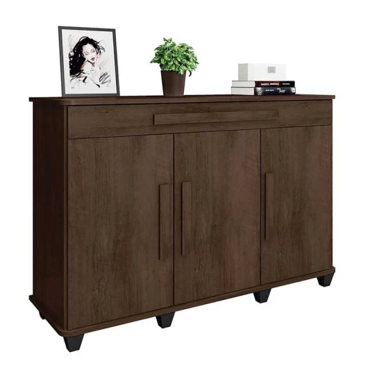Balcão Buffet Sala Jantar 137cm 3 Portas Gaveta Rubi RV Móveis Noce
