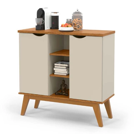 Balcão Pequeno Cantinho do Café 100cm 2 Portas Prism Patrimar Off White/Cumaru