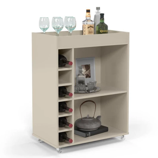 Barzinho Adega Para Sala 64cm x 88cm Com Rodízios Silicone Londres Patrimar Off White