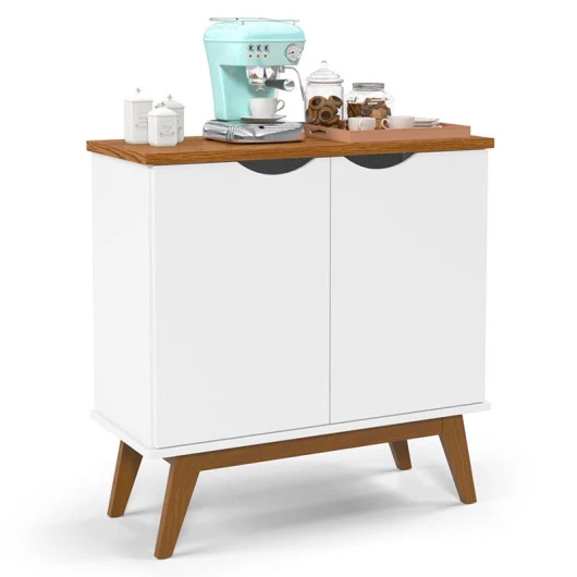 Buffet Aparador Pequeno 2 Portas 81cm Prism Patrimar Branco/Cumaru