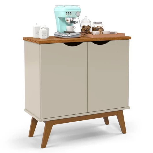 Buffet Aparador Pequeno 2 Portas 81cm Prism Patrimar Off White/Cumaru