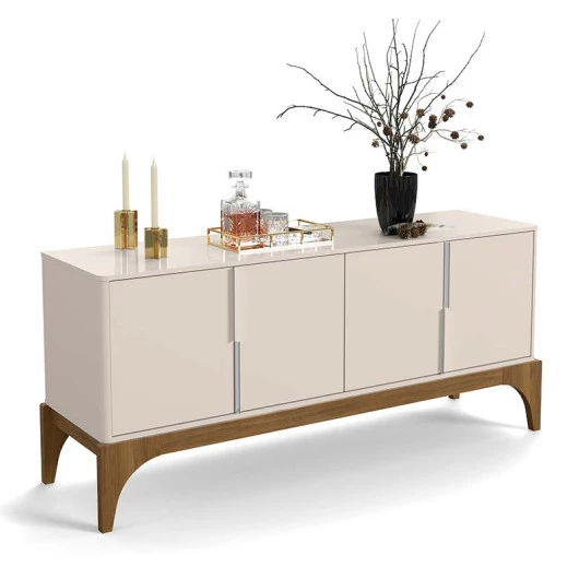 Buffet Balcão Para Sala de Jantar 16cm 4 Portas Amalfi Lukaliam Off White/Canela