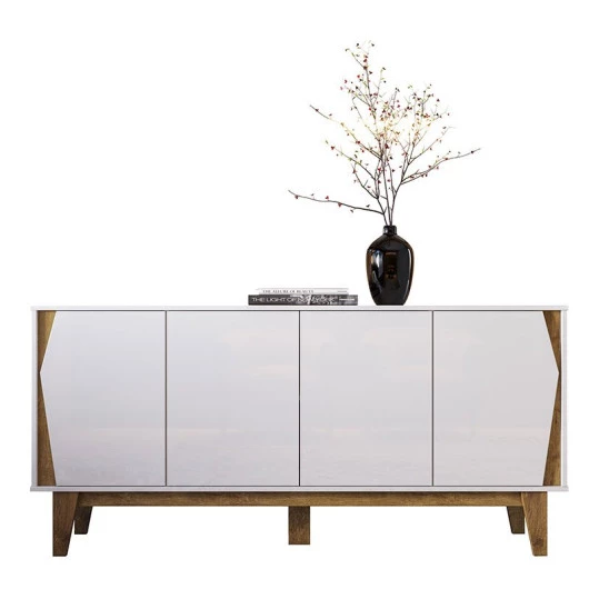 Balcão 165cm Buffet 4 Portas Surina EAX Móveis Branco/Canela