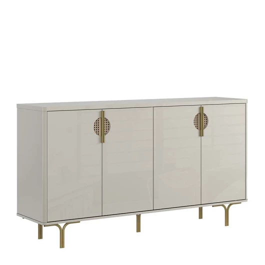 Buffet Balcão 160cm 4 Portas Pés Ferro Marsala Lukaliam Off White