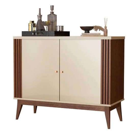 Buffet Pequeno 90cm Ripado Sala Jantar 2 Portas Argo EDN Off White/Naturale