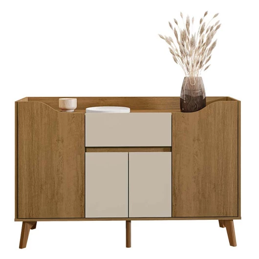 Buffet Aparador Sala 136cm 4 Portas 1 Gaveta Prata RV Móveis Cinamomo/Off White