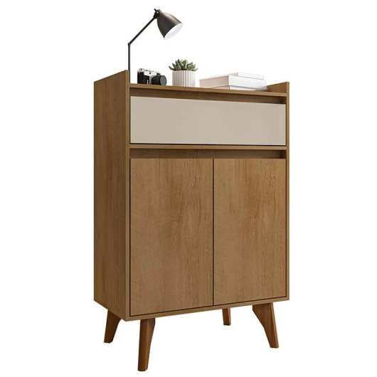 Buffet Aparador Pequeno 77cm 2 Portas 1 Gaveta Ouro RV Móveis Cinamomo/Off White