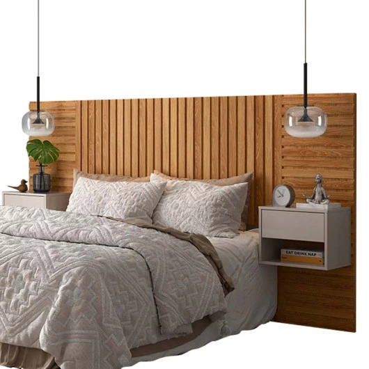 Cabeceira Ripada Para Cama Casal ou Queen Luxo Lukaliam Freijo/Off White 