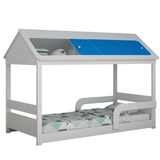 Cama Casinha Infantil Solteiro Sleep Gelius Branco/Azul