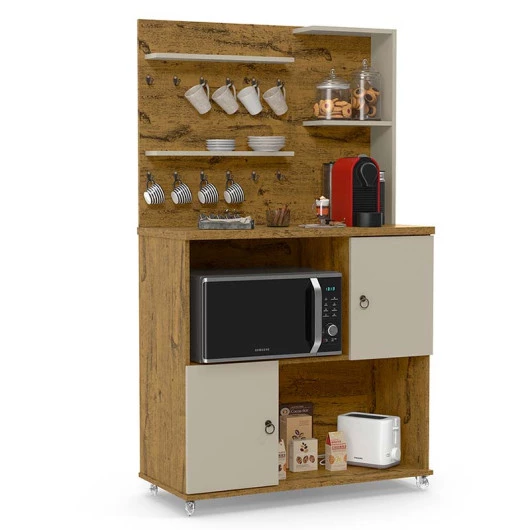 Cantinho do Café Balcão Para Micro-Ondas  90cm Aconchego Patrimar Nature/Off White