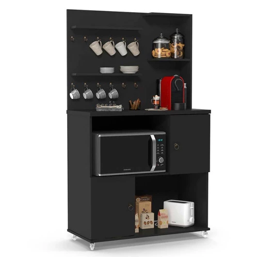 Cantinho do Café Balcão Para Micro-Ondas  90cm Aconchego Patrimar Preto