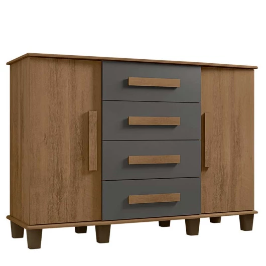 Cômoda Com Sapateira Grande 4 Gavetas 136cm Barcelona RV Móveis Cinamomo/Grafite