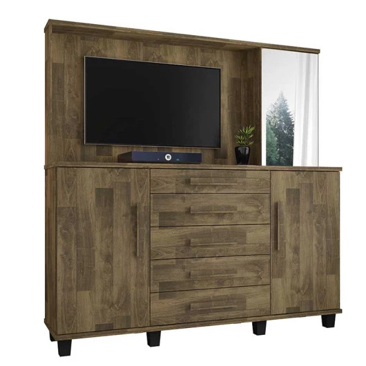 Cômoda com Painel Para TV 42 Polegadas Espelho 183cm Estrela RV Móveis Amadeirado