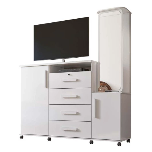 Cômoda Grande Com Espelho Giratório 163cm Copacabana Lukaliam Branco