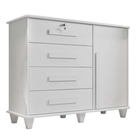 Cômoda com Sapateira 120cm 4 Gavetas Quarto Grécia RV Móveis Branco