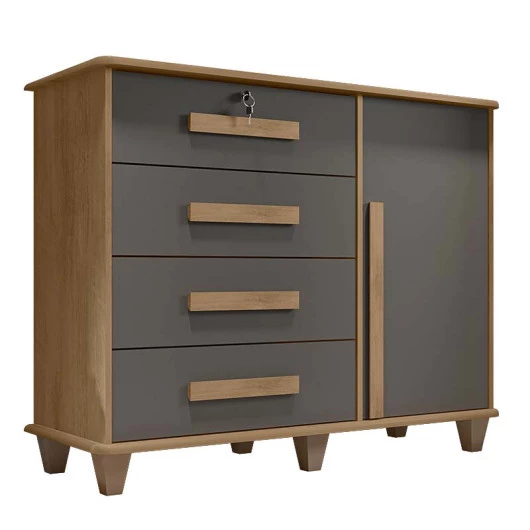 Cômoda com Sapateira 120cm 4 Gavetas Quarto Grécia RV Móveis Cinamomo/Grafite