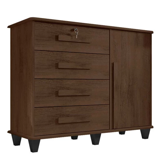 Cômoda com Sapateira 120cm 4 Gavetas Quarto Grécia RV Móveis Noce