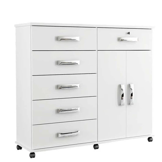 Cômoda Sapateira 1 Porta 6 Gavetas 126cm Platina Lukaliam Branco