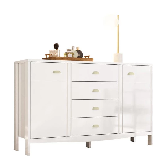 Cômoda Grande 4 Gavetas 2 Portas e Cabideiro Prisma Lukaliam Branco