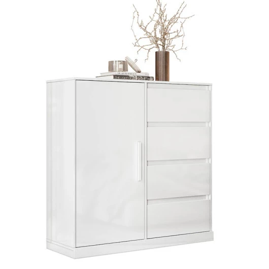 Cômoda Compacta 4 Gavetas Sapateira Rodízios Vênus Lukaliam Branco