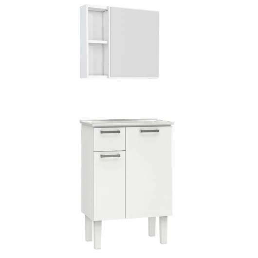 Conjunto Para Banheiro Aço Araça 60 Espelho Ameixa Cozimax Branco