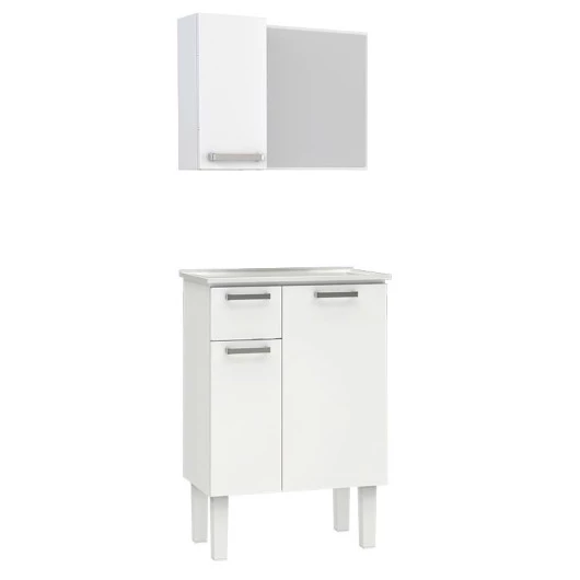 Conjunto Para Banheiro Aço Araça 60 Espelho Romã Cozimax Branco