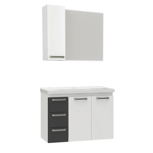 Conjunto Para Banheiro Aço Damasco 80 Suspenso Com Espelho Cozimax Branco/Preto