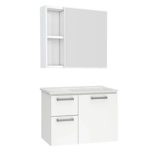 Conjunto Para Banheiro Aço Gabinete Kiwi 60 Espelho Ameixa Cozimax Branco