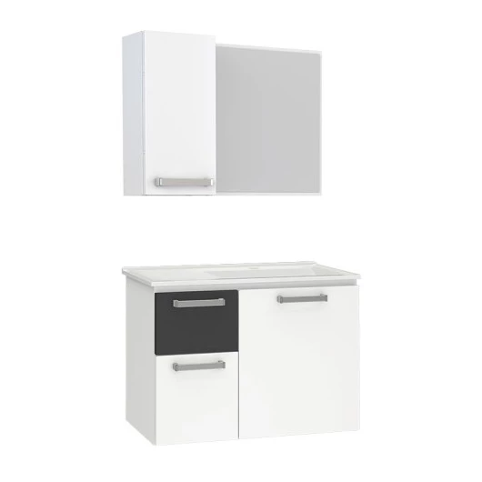 Conjunto Para Banheiro Aço Kiwi 60 Espelheira Romã Cozimax Branco/Preto