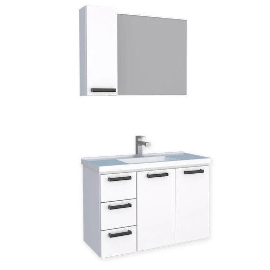 Conjunto Para Banheiro Aço Gabinete Damasco 80 Suspenso Com Espelho Cozimax Branco