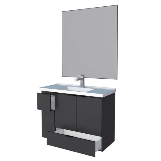 Conjunto Para Banheiro Orquídea 80 Com Espelho Bisotê 800x850 Cozimax Preto