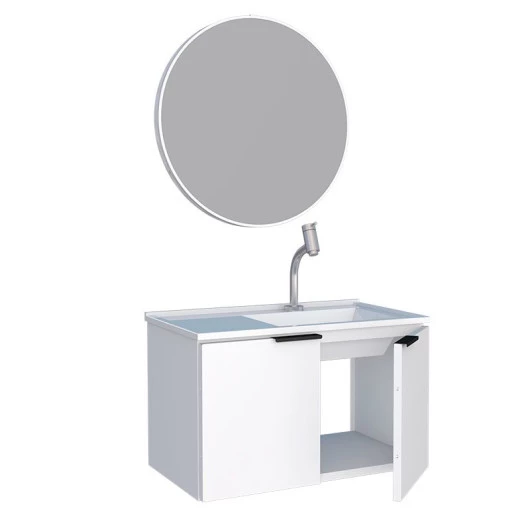 Conjunto Para Banheiro Aço Gabinete Parati 60 Com Lavatório e Espelho Luna Cozimax Branco