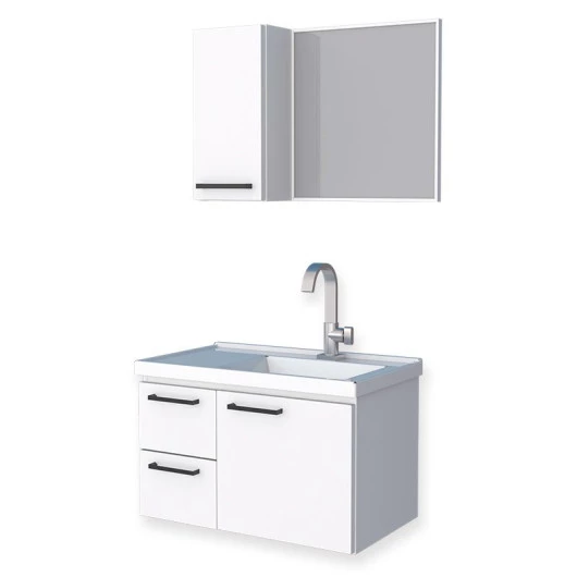 Conjunto Para Banheiro Aço Gabinete e Espelho Romã 60 Cozimax Branco