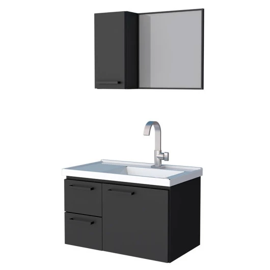 Conjunto Para Banheiro Aço Gabinete e Espelho Romã 60 Cozimax Preto