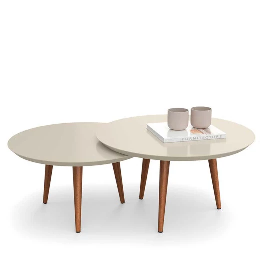 Conjunto com 2 Mesas de Centro Redonda Luna Patrimar Off White