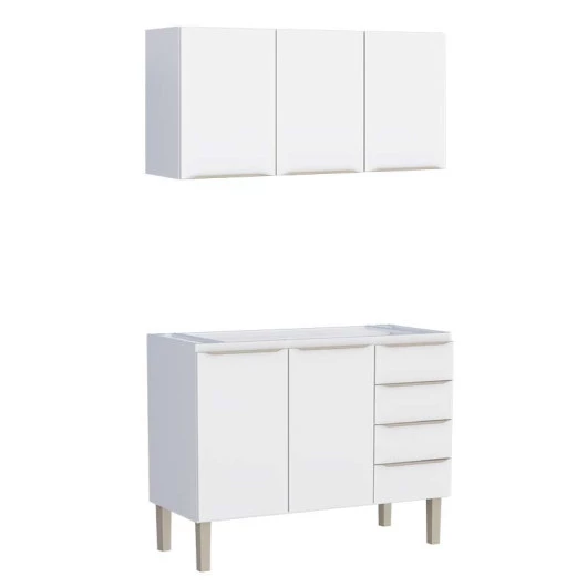 Cozinha Completa Aço Gabinete Para Pia 120cm com Armário Aéreo Flora Cozimax Branco