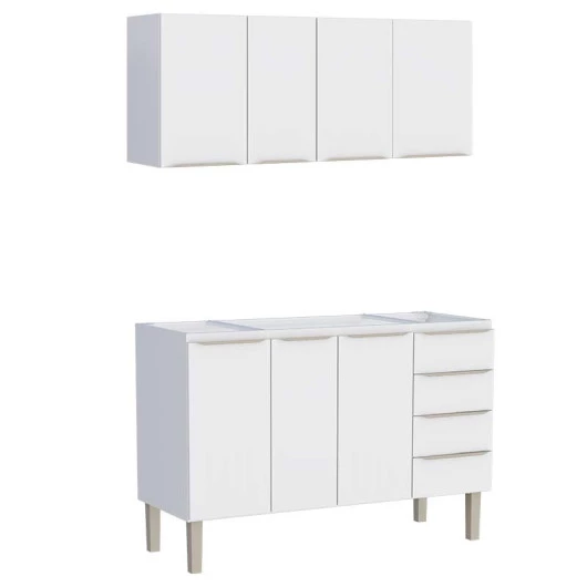 Cozinha Completa Aço Gabinete Para Pia 140cm com Armário Aéreo Flora Cozimax Branco