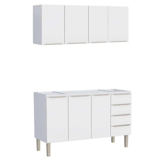 Cozinha Completa Aço Gabinete Para Pia 150cm com Armário Aéreo Flora Cozimax Branco