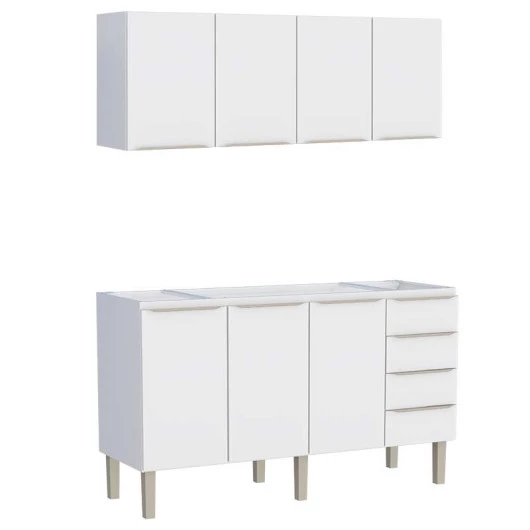 Cozinha Completa Aço Gabinete Para Pia 160cm com Armário Aéreo Flora Cozimax Branco