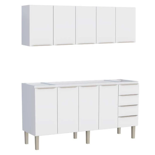 Cozinha Completa Aço Gabinete Para Pia 180cm com Armário Aéreo Flora Cozimax Branco