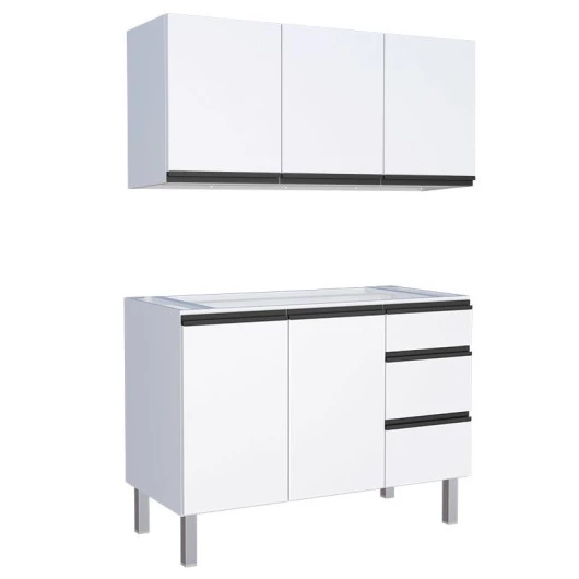Cozinha Completa Gabinete Para Pia e Armário Aéreo Gaia 120cm Cozimax Branco 